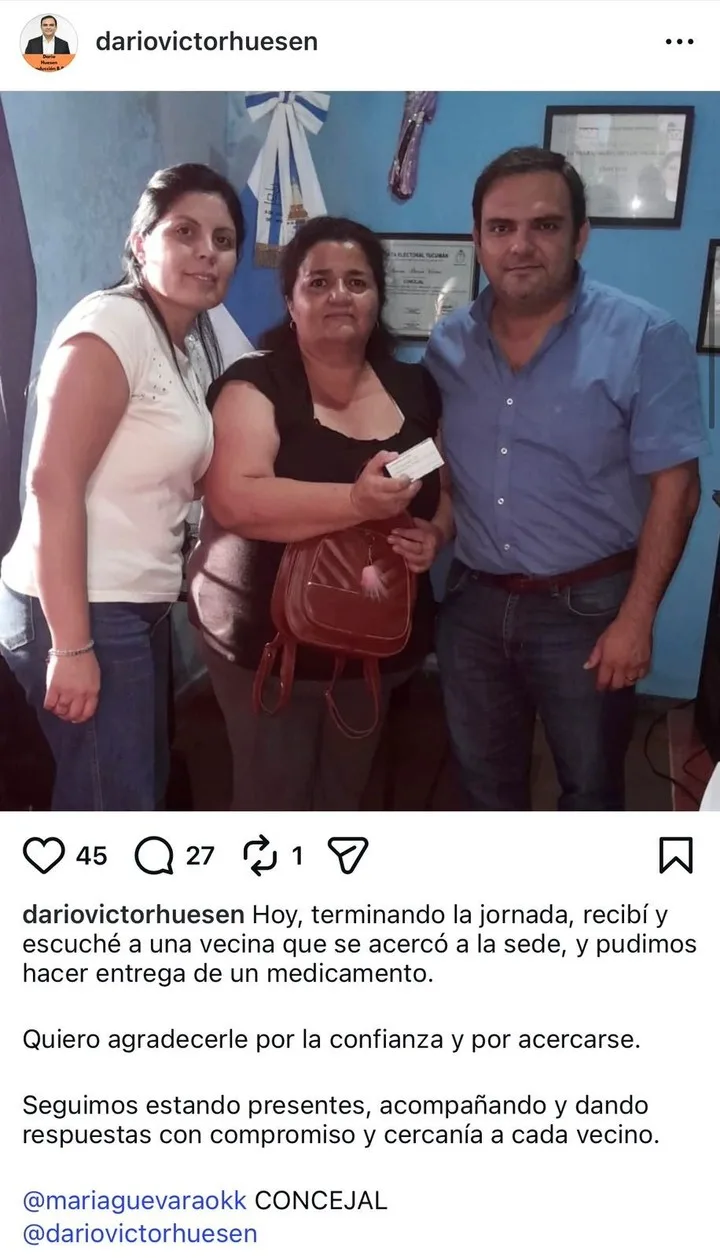 'Seguimos estando presentes, acompañando y dando respuestas', los posteos del concejal Huesen. Foto captura redes