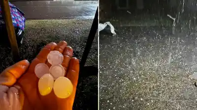 El temporal que azota Buenos Aires: granizo, viento y un micro volcado en la Ruta 7