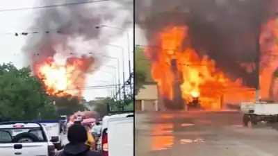 VIDEOS: Incendio de alto riesgo en depósito de garrafas de Famaillá moviliza a bomberos y policía
