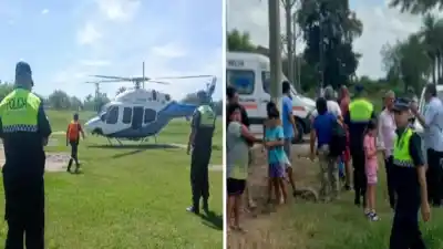 Helicóptero de Defensa Civil rescató a familias aisladas por inundaciones en Niogasta, Tucumán