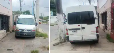 Vereda tomada: una combi se adueñó del espacio peatonal en una esquina clave de San Miguel