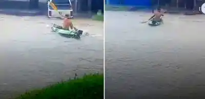 Kayak en plena avenida y un auto dado vuelta: las postales extremas del temporal en Tucumán