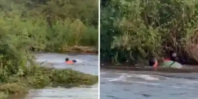 Correntada arrastra kayak con tres personas y un bombero protagoniza una hazaña extrema