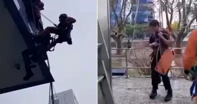 Operativo de emergencia en plena tormenta: así rescataron a un trabajador atrapado en una torre de Puerto Madero
