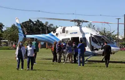 Helicóptero sanitario rescata a pobladores aislados por lluvias en el sur provincial