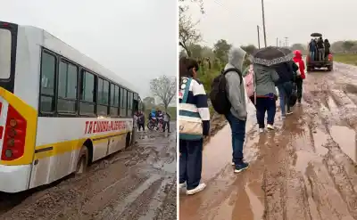 Quedaron atrapados en el barro camino a la escuela: la imagen que revela una crisis que se repite