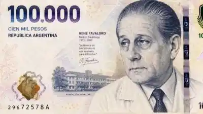 Circula un supuesto billete de $100.000 con el rostro de Favaloro y el Banco Central ya salió a desmentirlo