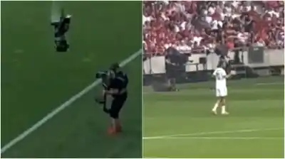Una cámara cayó del cielo en pleno partido: el insólito momento que paralizó el estadio