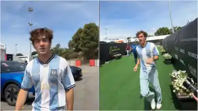 Llegó con la camiseta de la Selección y se animó a un picadito con Gasly: el gesto de Colapinto que encendió Barcelona