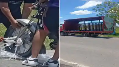 Un plástico volador de un camión de gaseosas derriba a un motociclista en Ranchillos