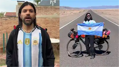 Pedaleó 6.000 km para ver a Messi en el Mundial, pero un papel lo dejó en la puerta