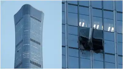 Una avioneta se incrustó contra el rascacielos más alto de Beijing: dramáticas imágenes