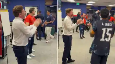 El presidente de la Conmebol irrumpió en el vestuario de Paraguay y se sumó al festejo tras eliminar a Alemania