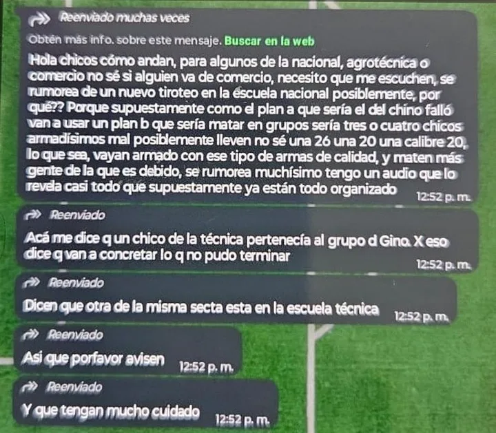 El mensaje viral que recibieron alumnos y padres en su WhatsApp.