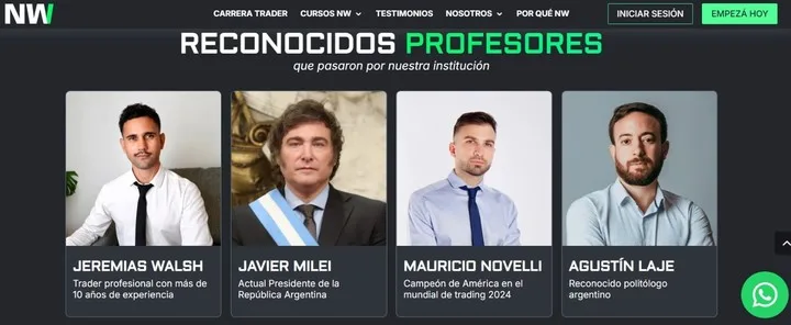 Javier Milei, destacado como profesor de la academia N&W Professional Traders de Mauricio Novelli
